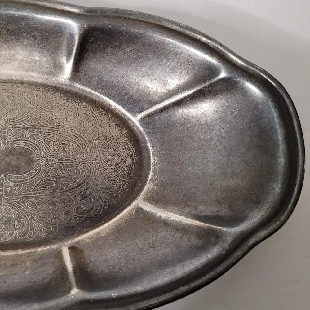 Vintage Silver Oval Chippendale Style Serving Plate 12X7 inches